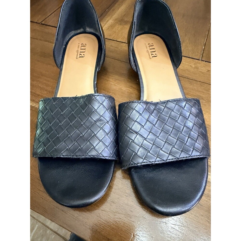 a.n.a A New Approach Women's Black Woven Flat Slide Sandals Open Toe Size 7